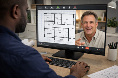 Architect on a video call with an overseas client